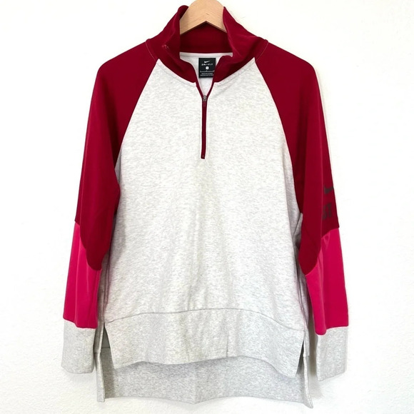 Nike Quarter 1/4 Zip Long Sleeve Dri-Fit Berry Pink Grey Color Block Small - Picture 1 of 16